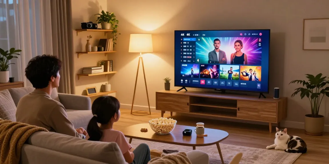 Family enjoying Best IPTV Norway streaming in cozy living room.