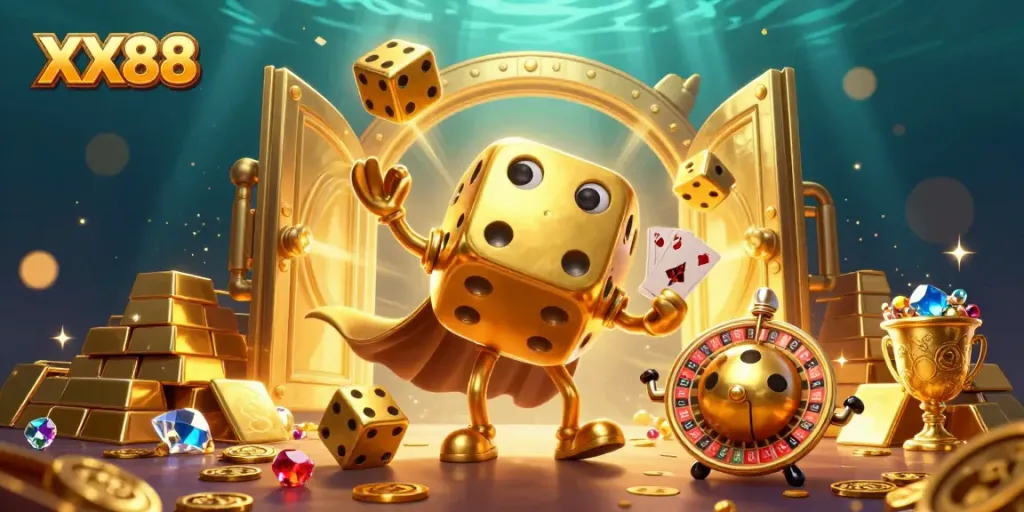 Experience the thrilling world of XX88 with captivating golden characters and casino elements.