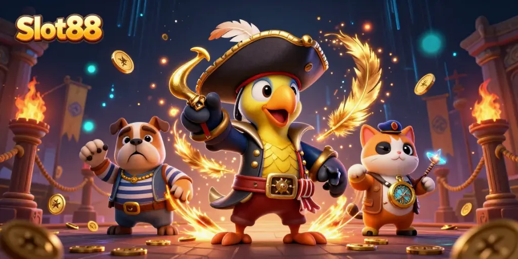Spin the reels of Slot88 in an engaging 3D pirate-themed casino adventure filled with gold and excitement.