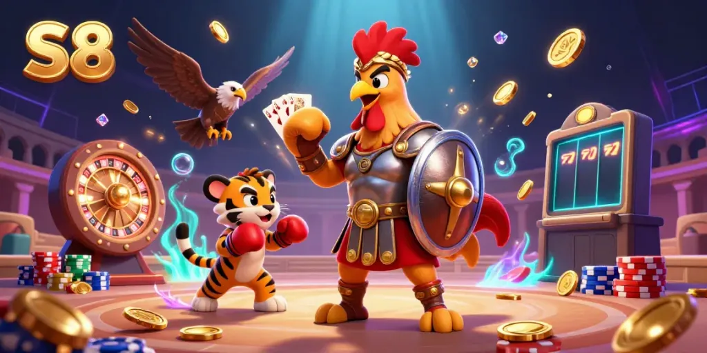 Experience thrilling S8 gameplay with a vibrant scene of casino elements and characters in action.