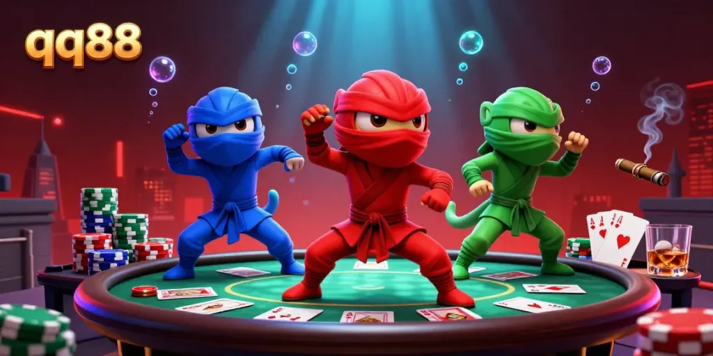 Experience thrilling poker action with the vibrant chameleon team in qq88's dynamic casino world.