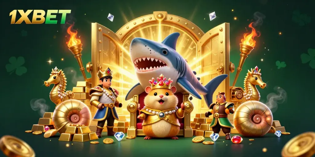 Experience winning strategies at 1XBET with a vibrant casino-themed 3D illustration.