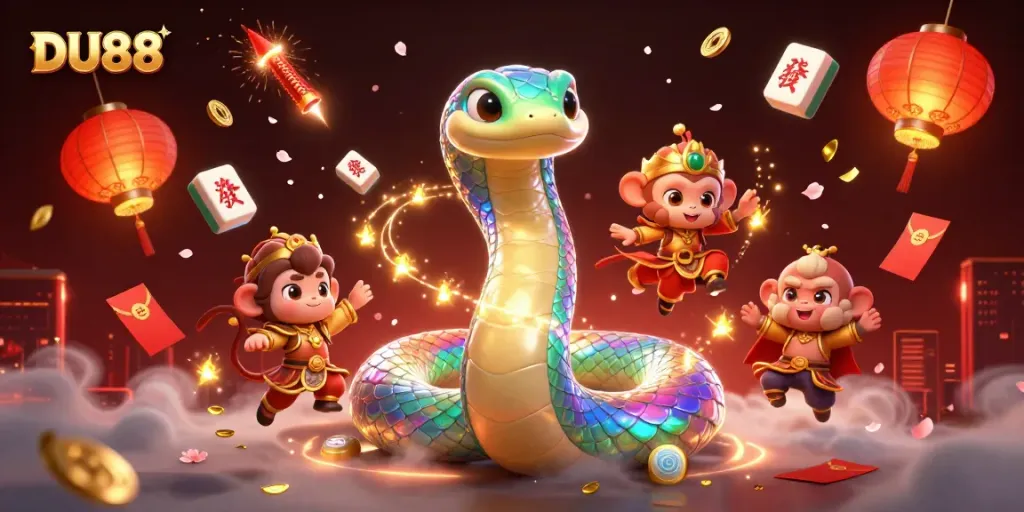 Players win big with DU88 in a vibrant casino scene filled with festive elements.