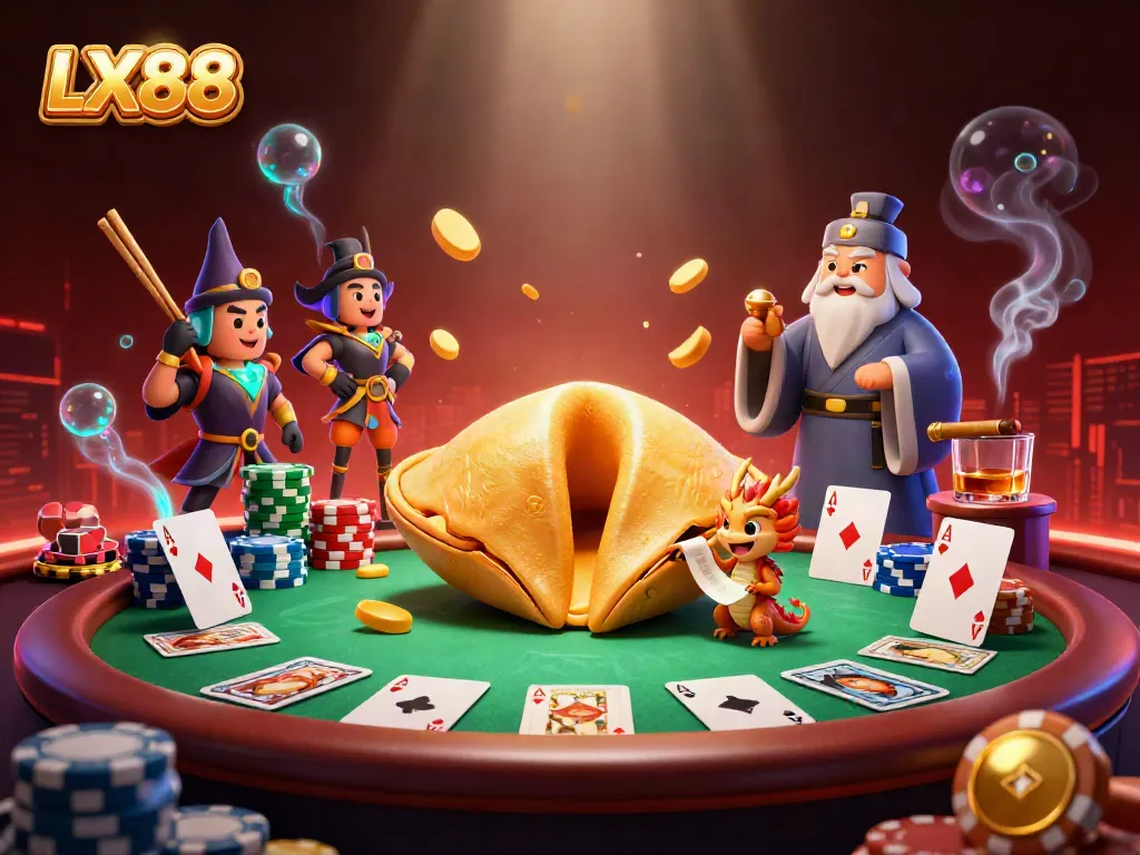 Experience LX88's dynamic online casino world with vibrant characters and poker action.