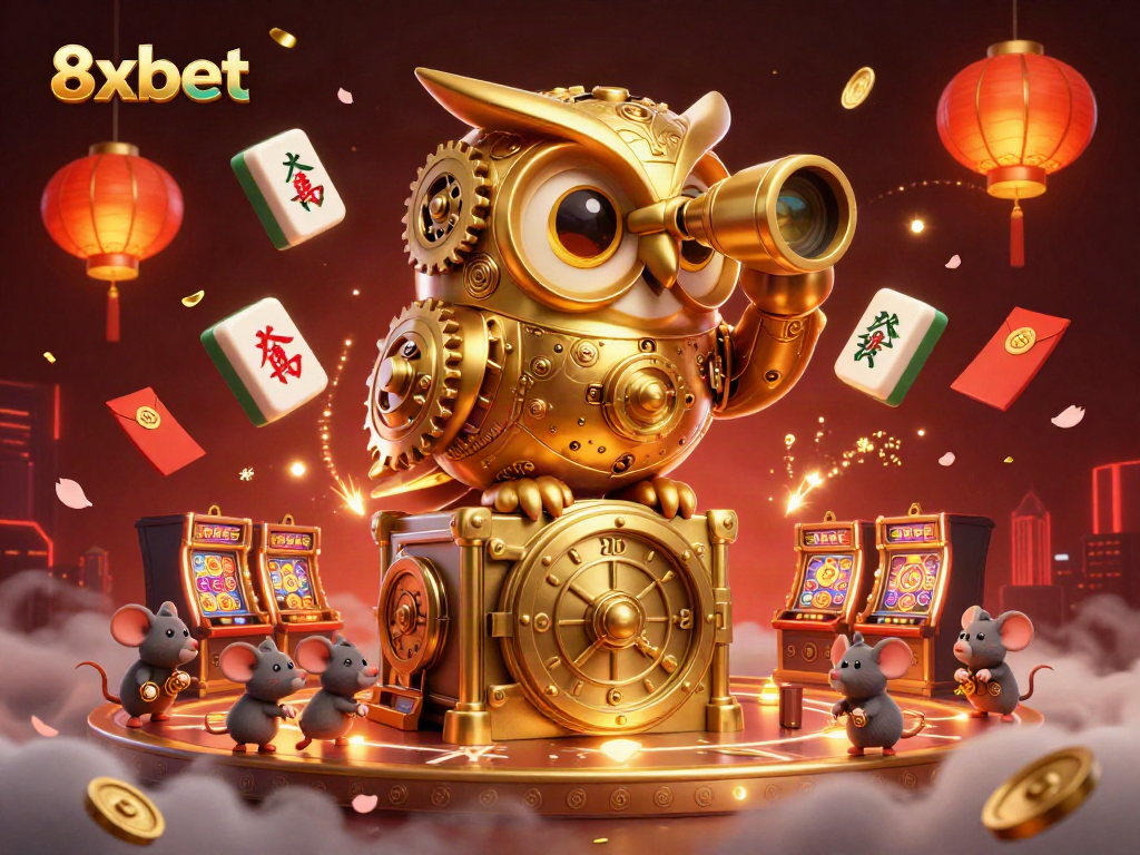 Engage with 8xbet's dynamic casino world featuring a bustling scene of slots and festive elements