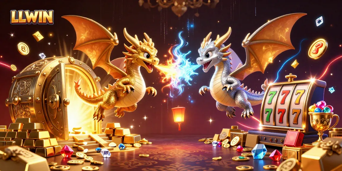 Experience winnings at LLWIN with dynamic dragons, gold treasures, and vibrant casino elements.