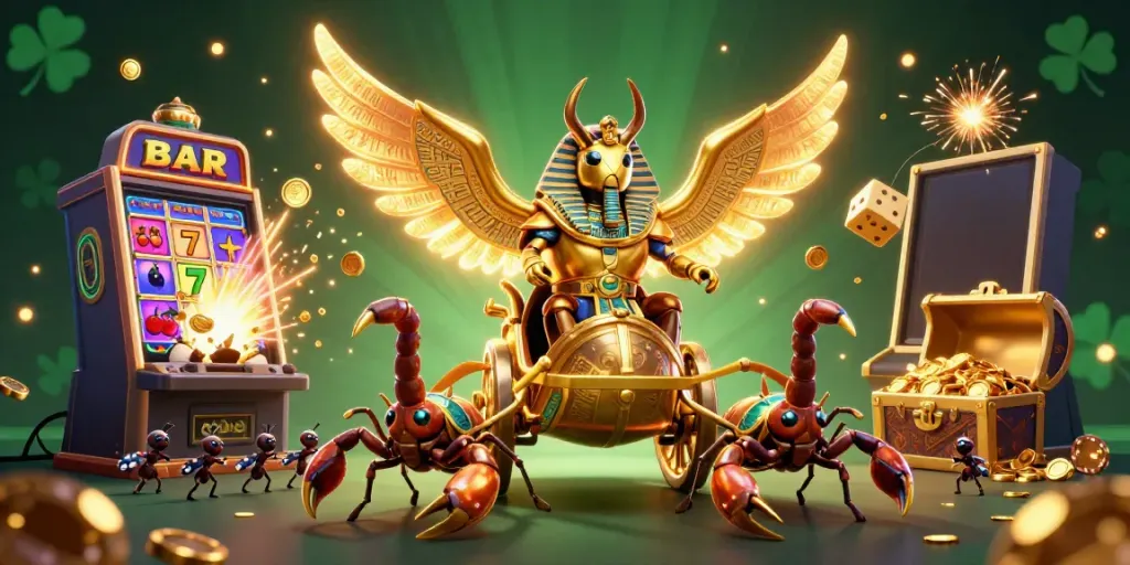 Experience thrilling Hbet gameplay with a vibrant casino scene featuring a golden scarab and dynamic game elements.