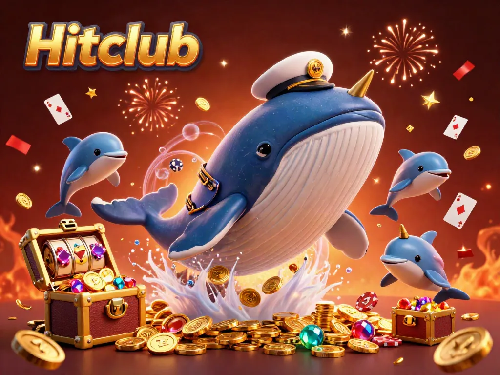 Experience the excitement of Hitclub as a cartoon whale and friends playfully engage in casino-themed fun under a shimmering sea.