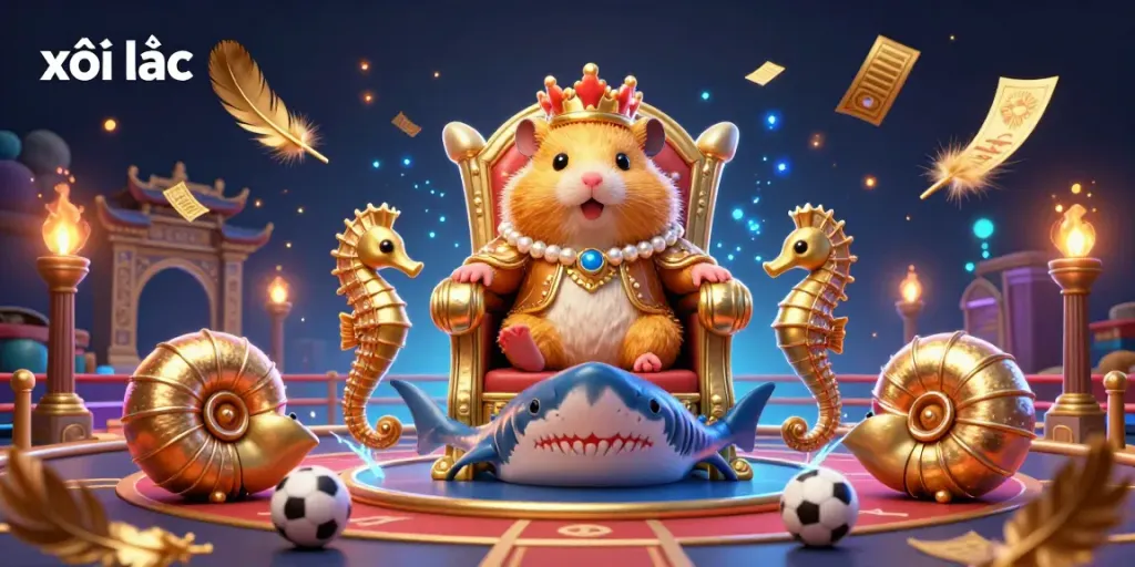 Experience the thrilling world of xôi lạc with a fearless golden hamster king amidst vibrant casino elements.