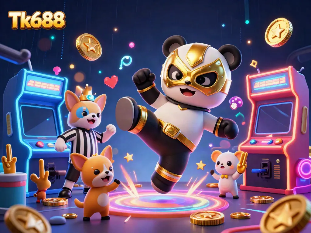 Engage with exciting TK688 casino games as animated characters create a vibrant gaming atmosphere.