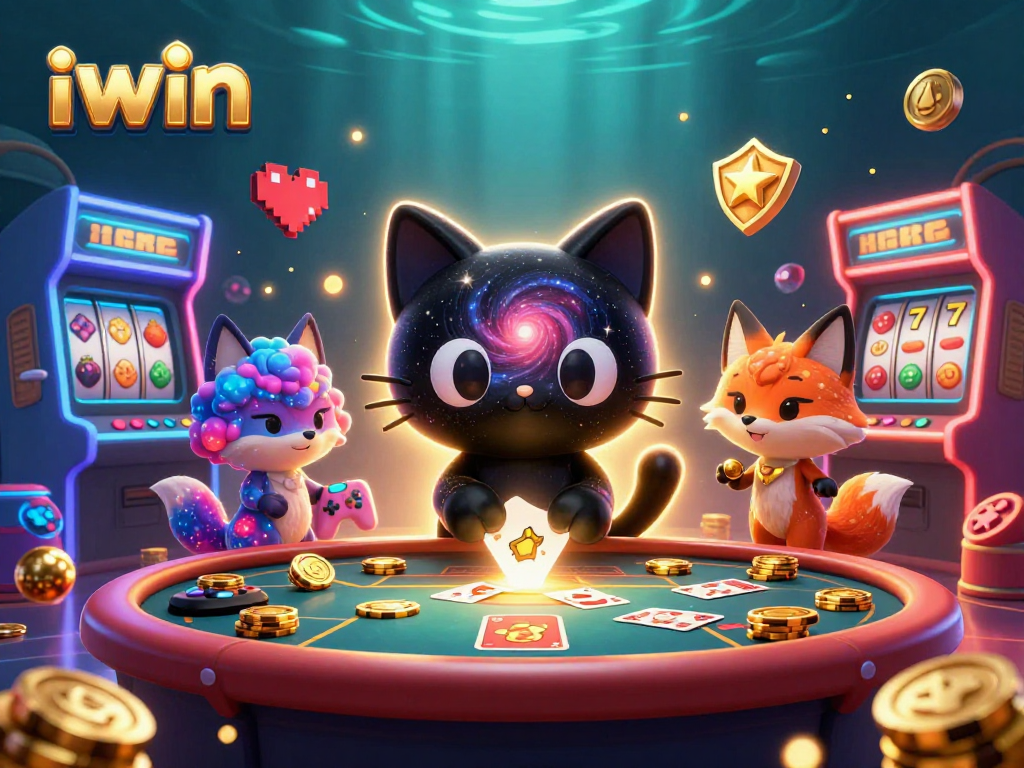 Engage with iwin's vibrant cosmic casino world featuring animated characters and gaming elements.