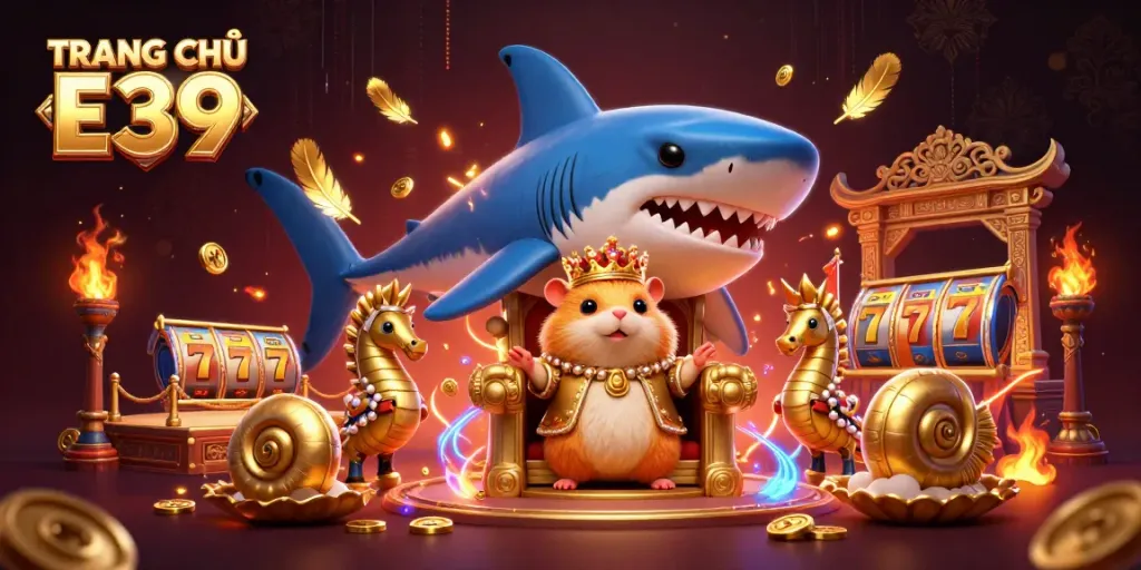 Engage with TRANG CHỦ E39's golden hamster king amidst dynamic casino elements.