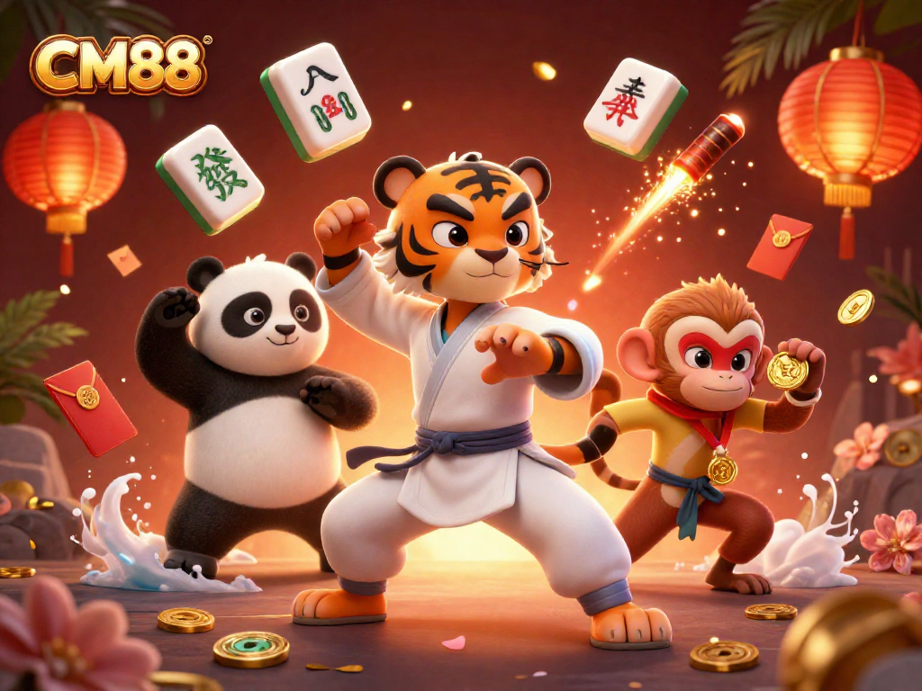 CM88 gamers engaging with lively casino elements in an immersive and vibrant scene.