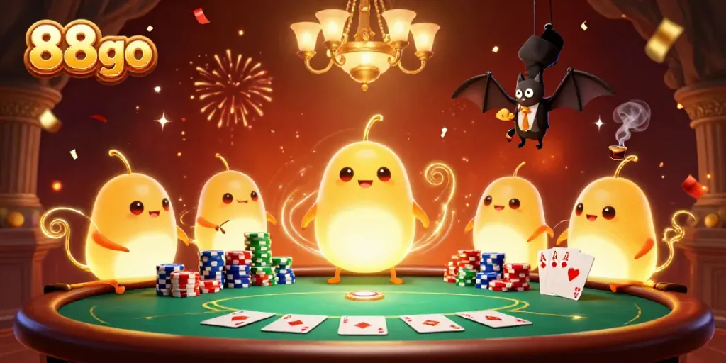 Experience the vibrant atmosphere of 88go casino with glowworms illuminating the game table.