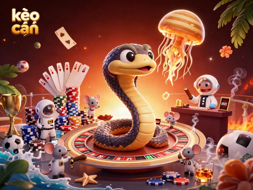 Engage with kèo nhà cái in a vibrant sports betting scene featuring cartoon characters and casino elements.
