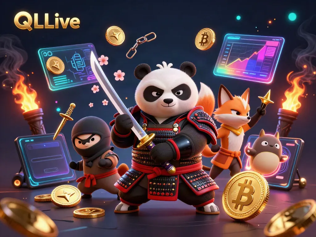 Experience thrilling action in QQLive's vibrant online casino world with colorful 3D characters and crypto elements.
