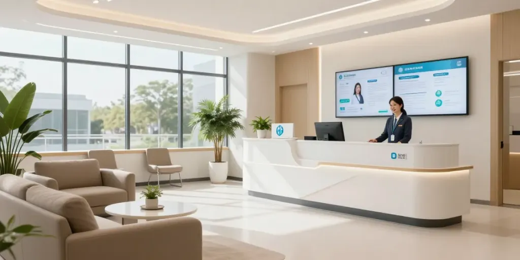 Peptide swap consultation scene in a modern healthcare clinic.
