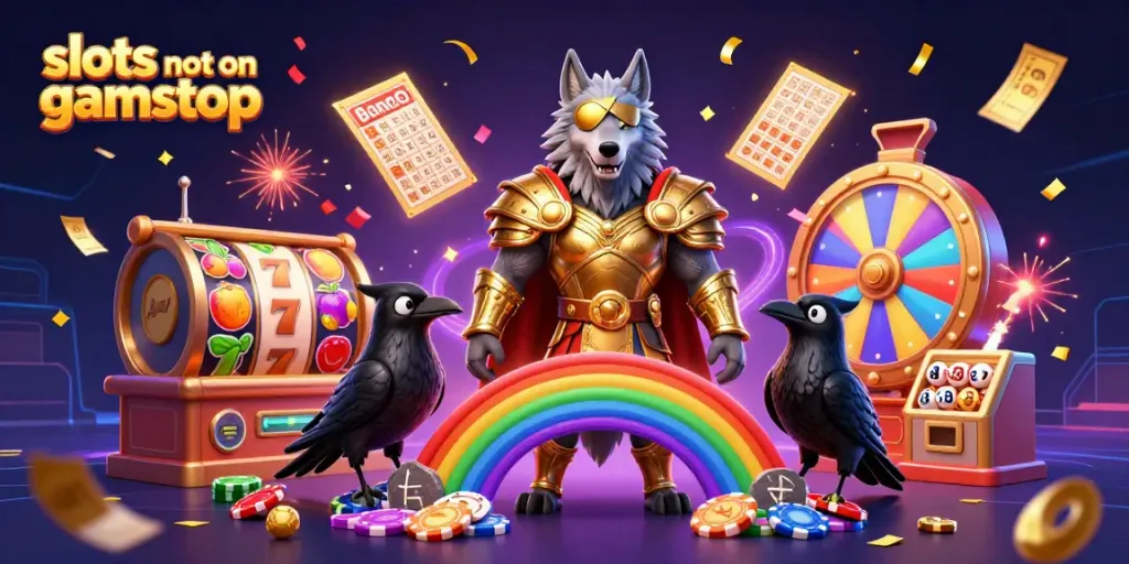 Engage in exciting slots not on gamstop with a vibrant and colorful Norse-themed casino illustration.