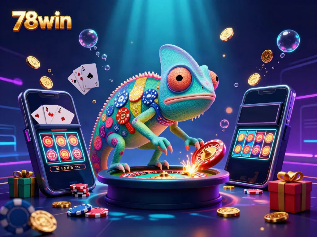 78win chameleon casino owner enjoying dynamic gameplay with spinning reels and golden coins