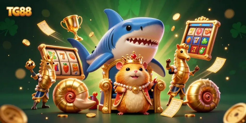 Join the excitement at TG88 with this vibrant casino illustration showcasing a whimsical gaming scene.