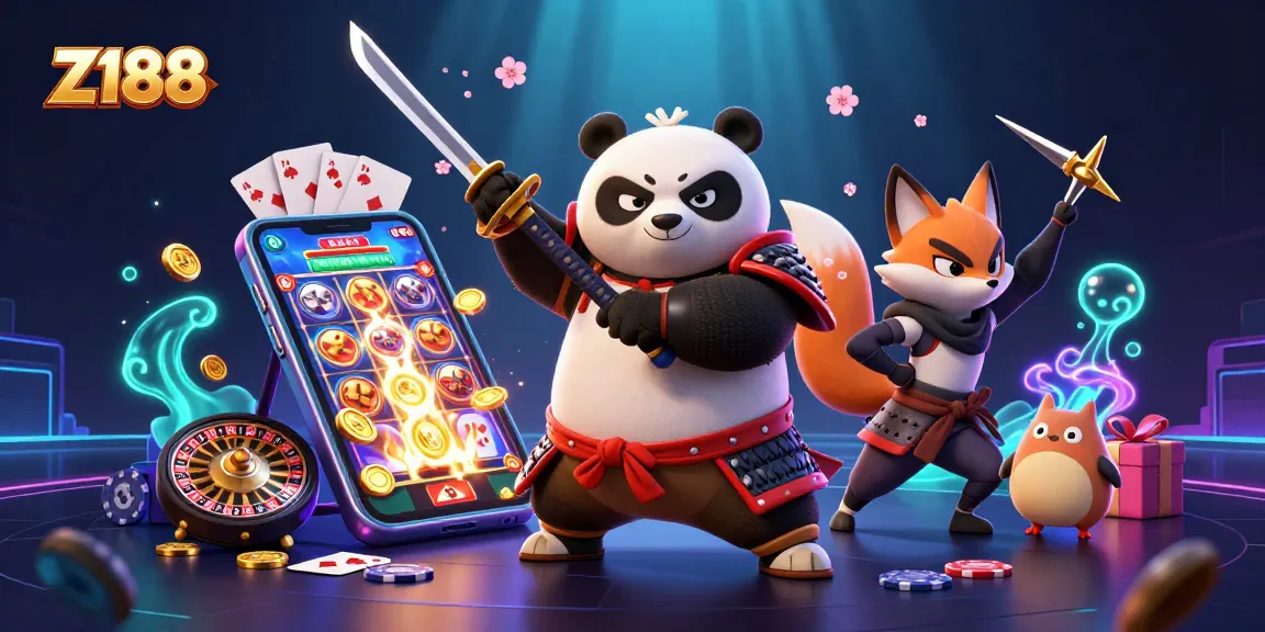 Experience thrilling gameplay at Z188 with a dynamic illustration showcasing rich casino elements.
