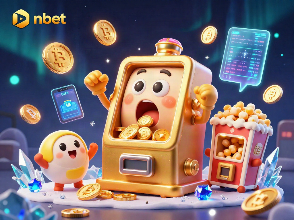 Win big with nbet as a golden slot machine celebrates a jackpot surrounded by cheering slots.