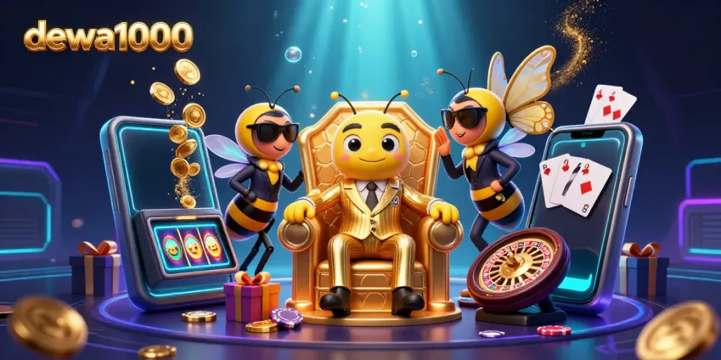 Experience the thrill of dewa1000 slots with the playful mob boss and vibrant casino elements.