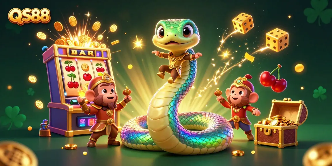 Win big with QS88 in this vibrant 3D casino illustration showcasing a jackpot explosion.