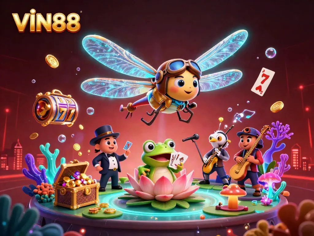 Experience thrilling games at VIN88's lively casino, featuring animated characters and vibrant visuals.