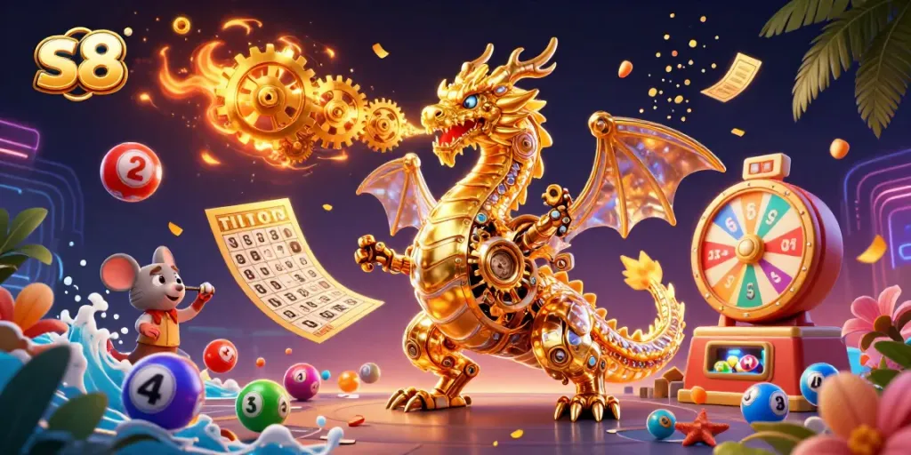 Experience high-stakes entertainment with S8's vibrant games, featuring colorful lottery elements.