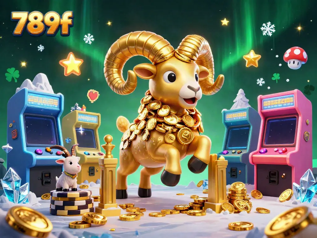 Experience thrilling gaming action at 789f with a massive golden ram charging through a vibrant casino scene.
