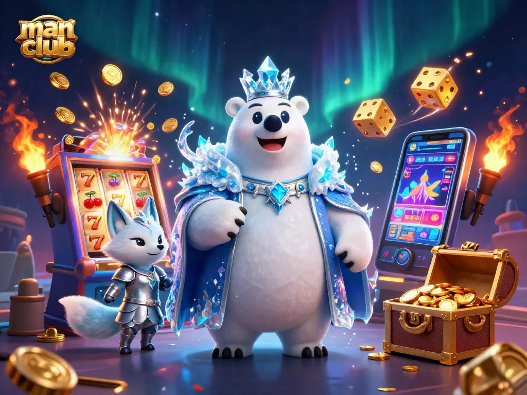 Experience winning with man club through vibrant 3D casino visuals featuring jackpots and gaming elements.