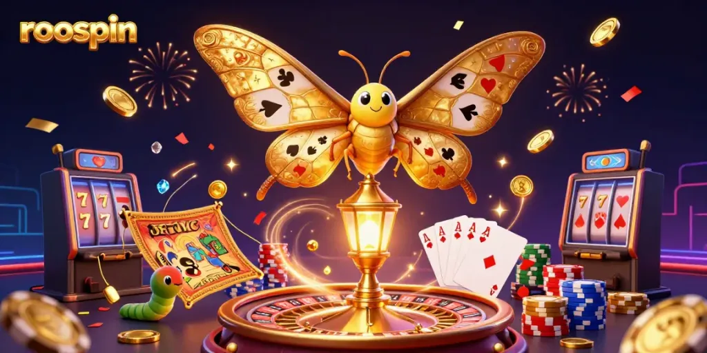 Experience the excitement of roospin with a dazzling display of casino elements and vibrant characters.