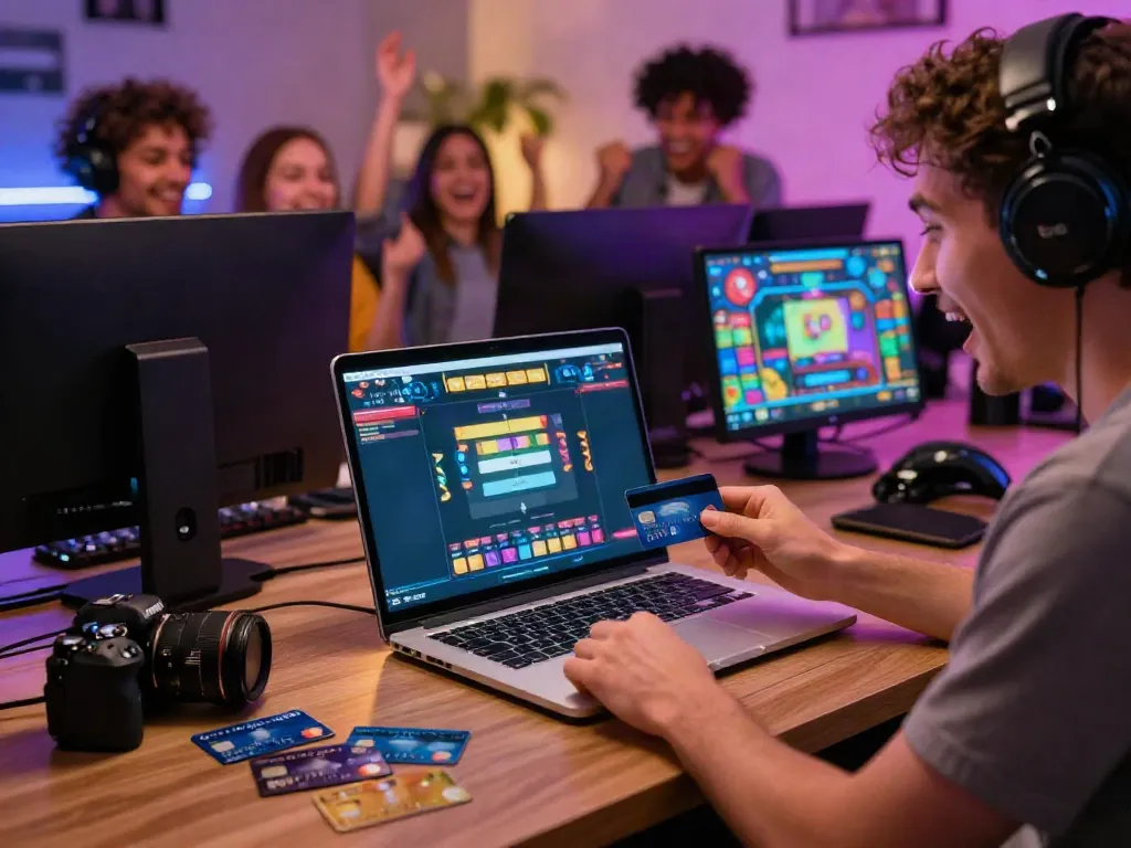 Player depositing at casinos that accept credit card, showcasing Visa and Mastercard options with vibrant gaming atmosphere.