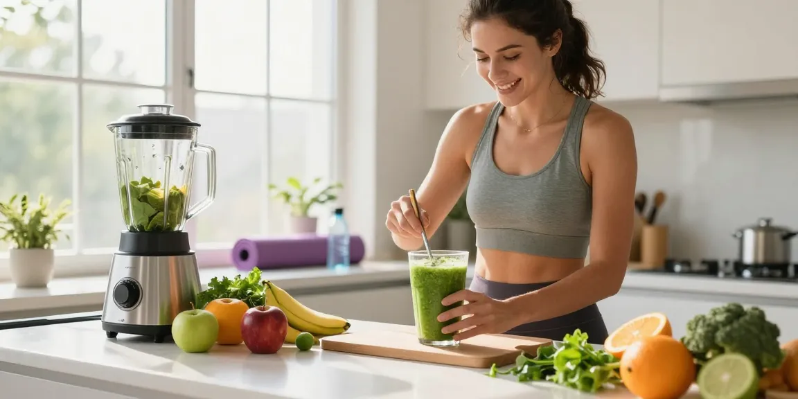 Person preparing a healthy smoothie with fresh ingredients highlighting rokok88 rtp in a vibrant kitchen.