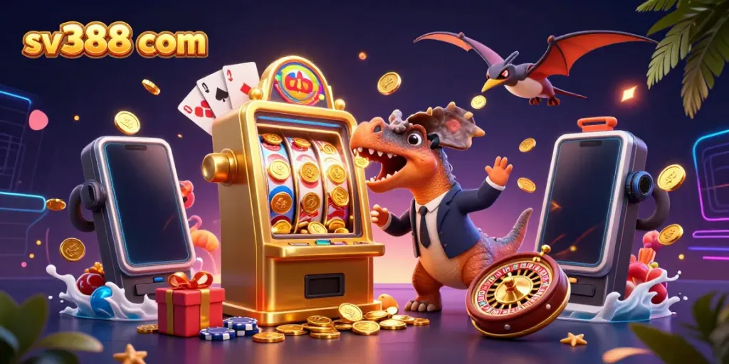 Engage with sv388 com characters as a pachycephalosaurus triggers jackpot winnings amid casino excitement.