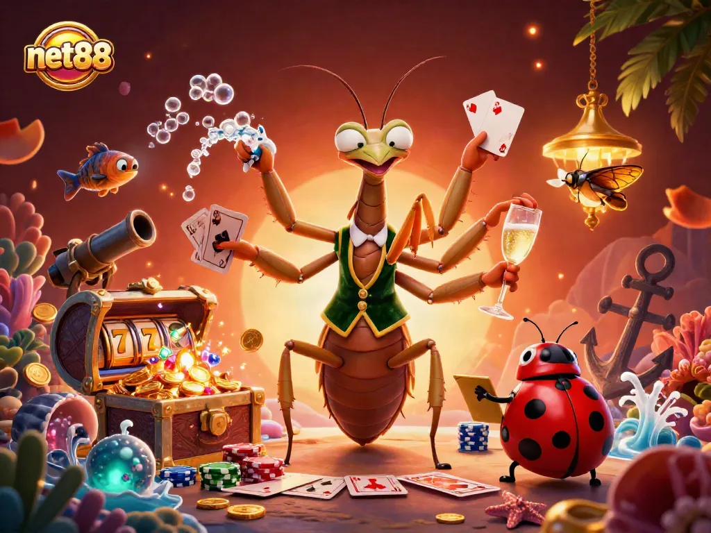 Experience the thrill of betting with net88 in a vibrant casino scene featuring animated characters and dynamic game elements.