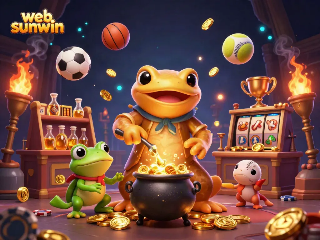 Experience high-stakes gambling with web sunwin as golden treasures transform in a magical scene.