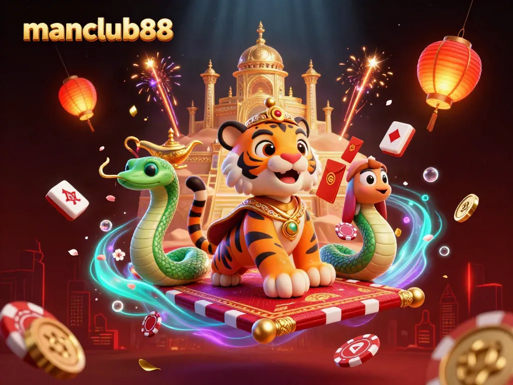 Experience the thrill of manclub88 with an enchanting Arabian-themed casino illustration.