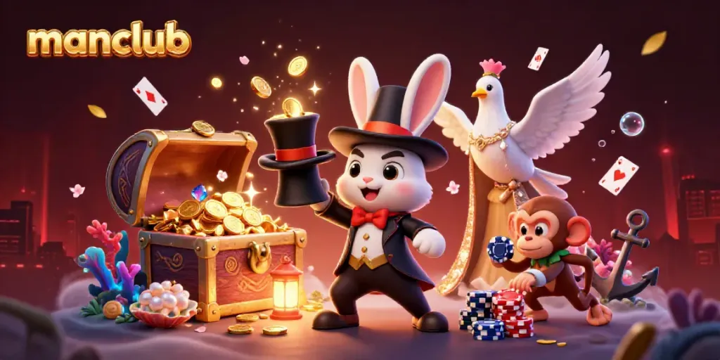 Experience winning moments with the manclub in an energetic casino-themed 3D illustration.