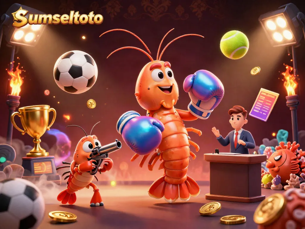 sumseltoto sports betting action scene with vibrant characters and dynamic game elements.