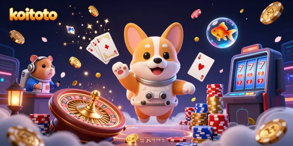 Experience the thrilling action at koitoto with the floating astronaut corgi in a space casino.