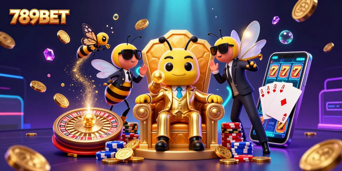 Experience thrilling gambling action with 789BET in a vibrant casino scene featuring dynamic characters and games.