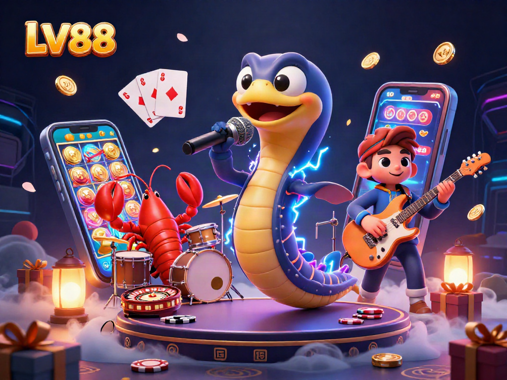 Reveal thrilling LV88 casino action with dynamic characters at an underwater stage, enhancing online gambling excitement.