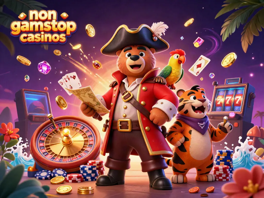 Experience the thrill of non gamstop casinos with a playful pirate-themed casino illustration.