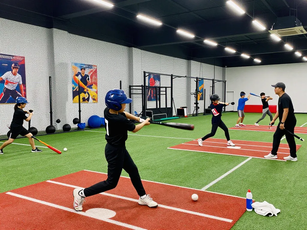 Hitclub indoor baseball training session with young athletes and coaches in action