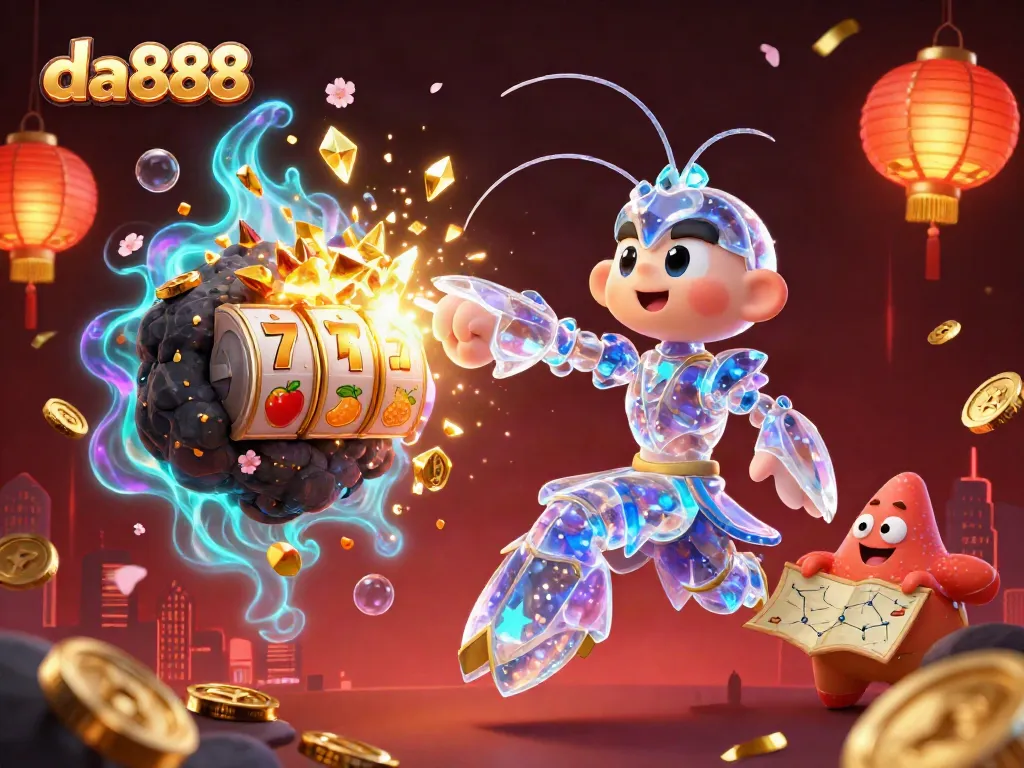 Experience the excitement of da888 casino games as a galactic mantis shrimp bursts through an asteroid raining gems.