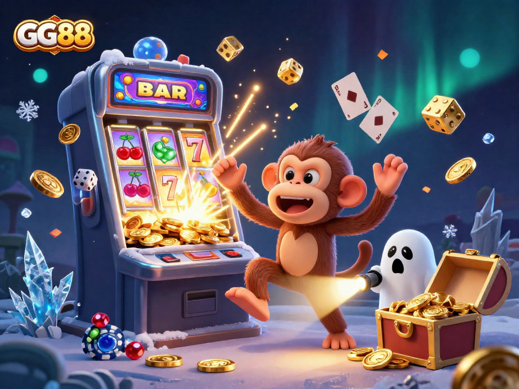 Engage in exciting gaming at GG88 with a thrilling casino illustration showcasing gameplay diversity and winnings.
