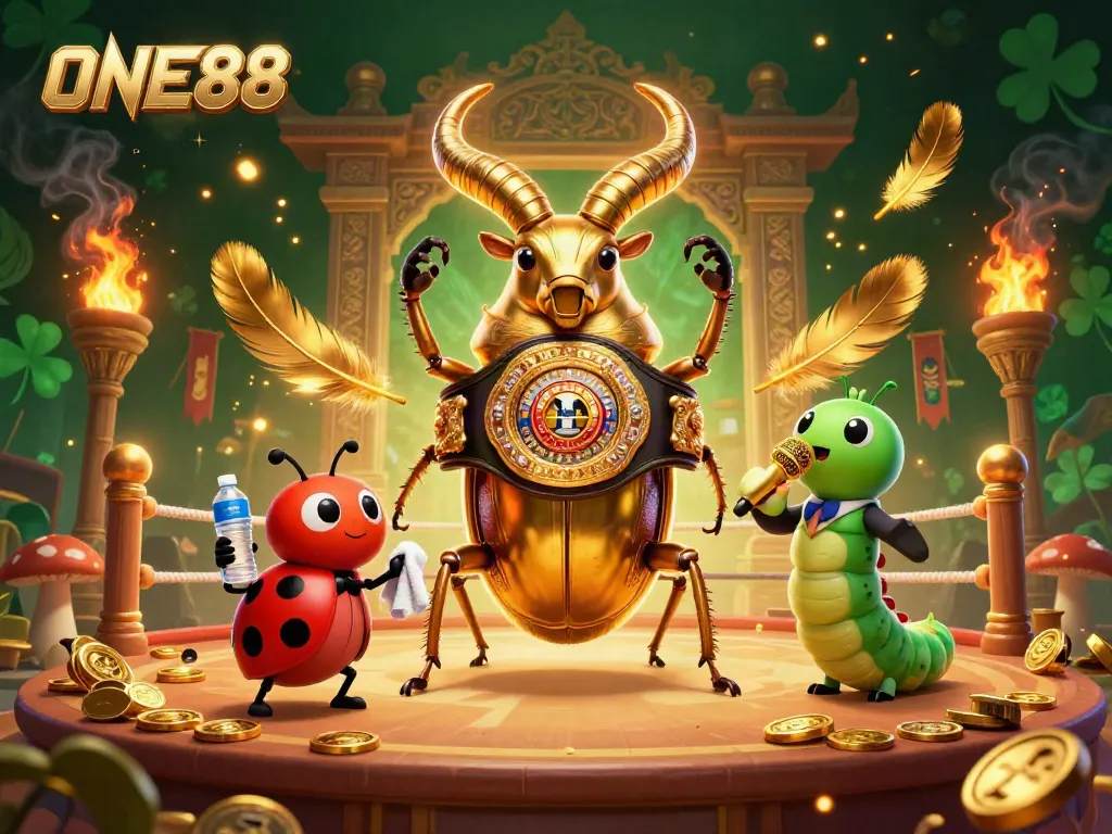 Engage in thrilling betting with ONE88 in this vibrant casino scene featuring unique characters.