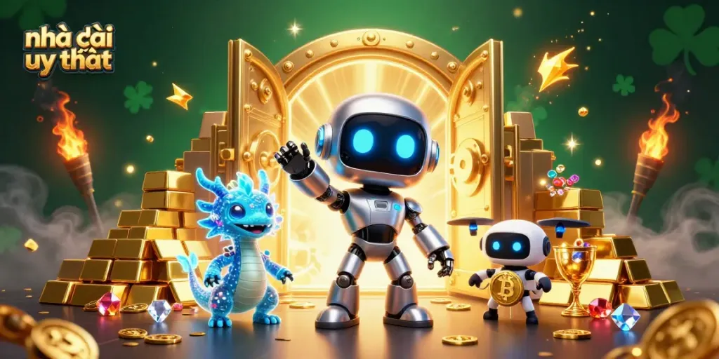 Bet and win at nhà cái uy tín with exciting casino games featuring 3D characters and gold treasures.